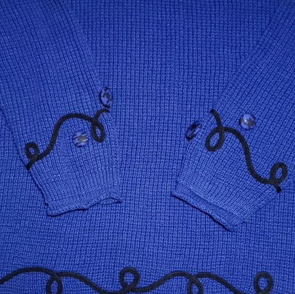 Vintage 80s Retro CHAUS Bow Sweater 2X Blue Black - Picture 9 of 12